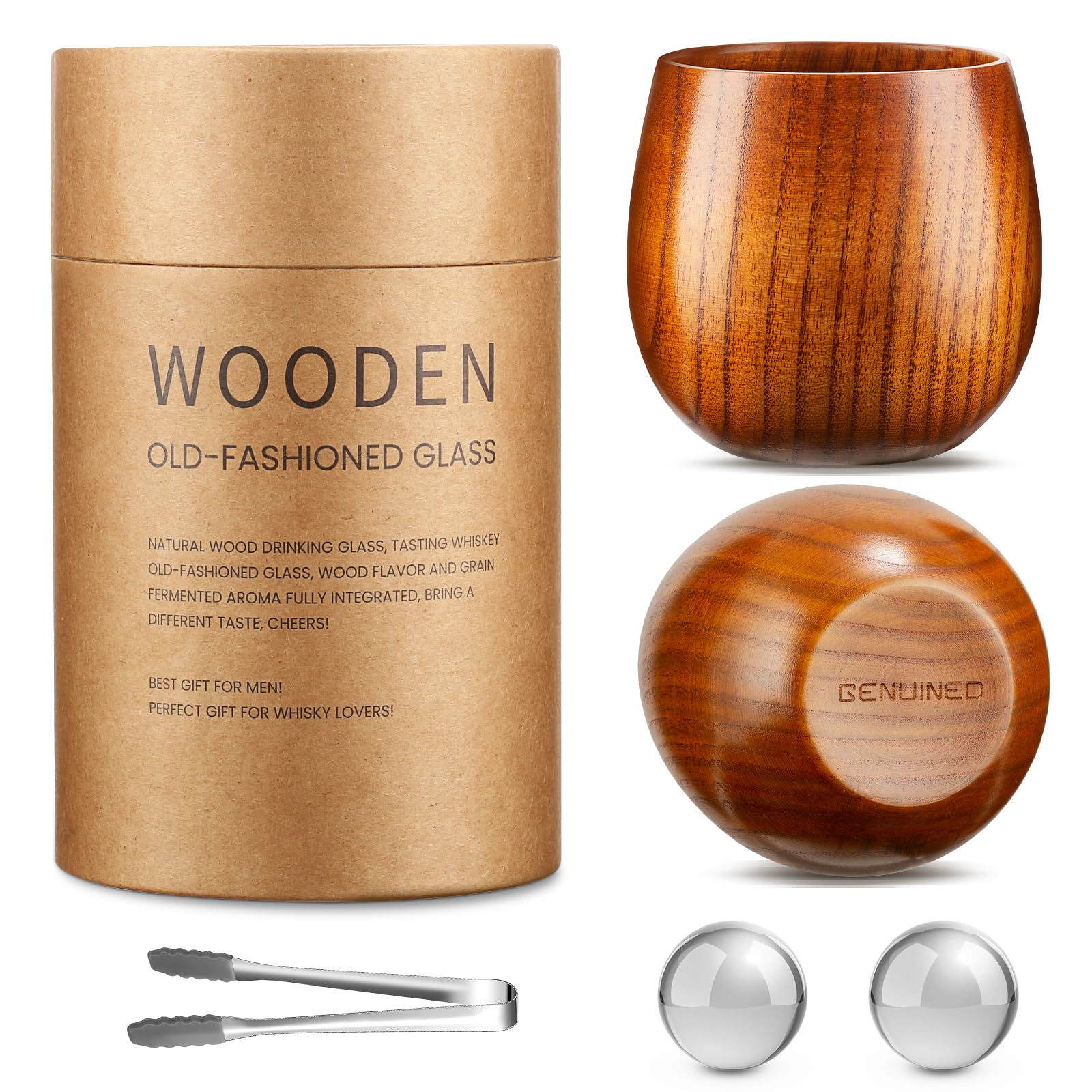 GENUINED wooden whiskey glasses set of 2 with natural grain for premium handmade feel