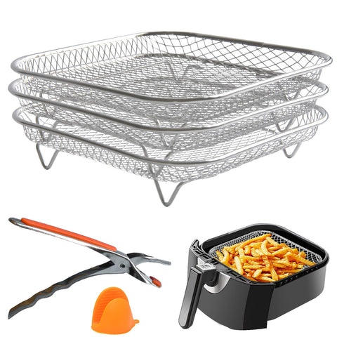 Geolinhome air fryer rack stackable three-layer design for batch cooking