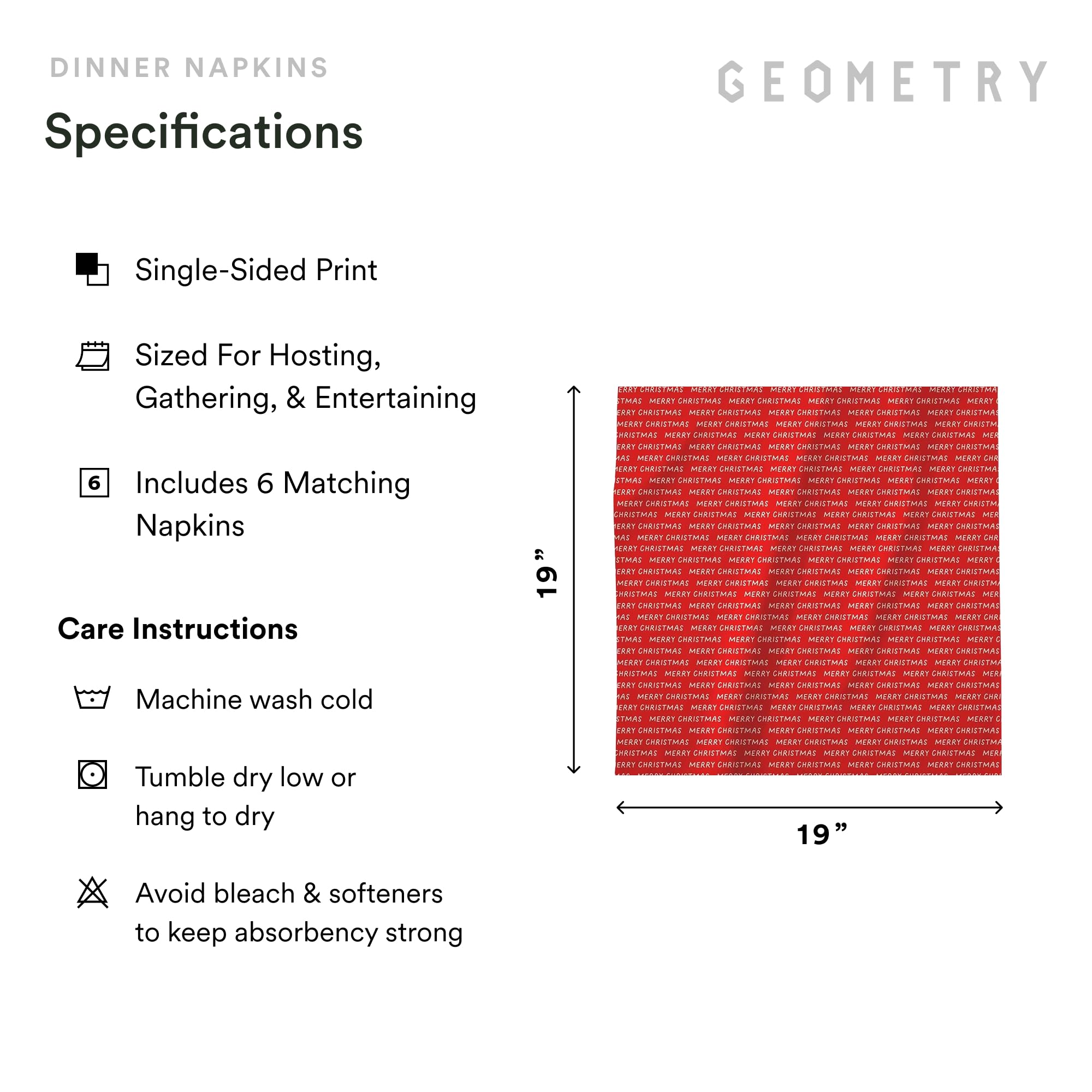 GEOMETRY Christmas napkins 19x19-inch size suits standard table settings.