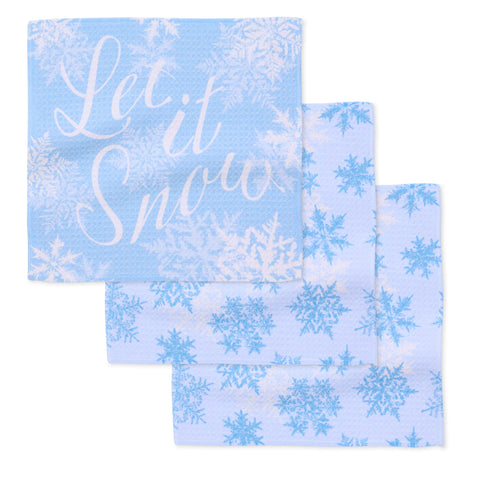 Geometry Holiday dish cloths snow frostin set demonstrating quick-dry performance