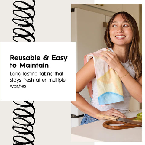 GEOMETRY Spring Kitchen Towel wipes countertops efficiently for clean surfaces.
