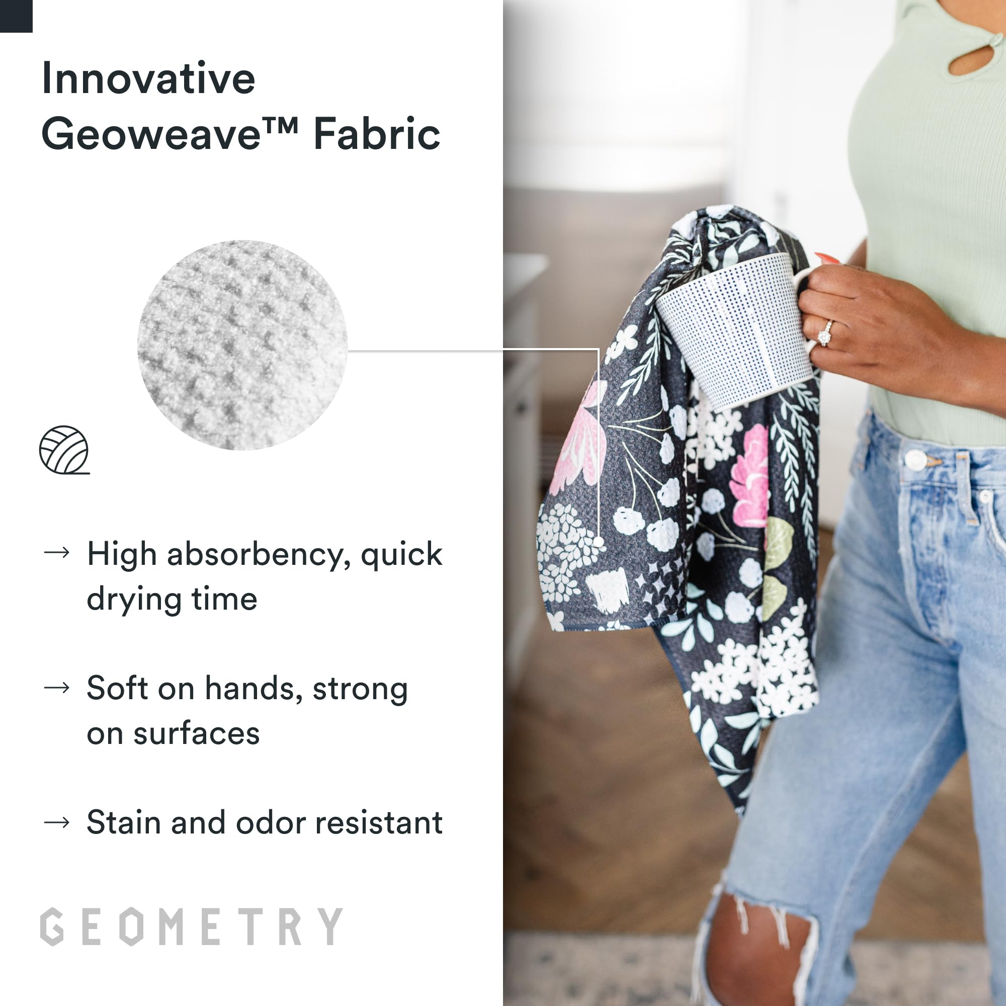 GEOMETRY two-pack towels provide convenient, reusable kitchen essentials.