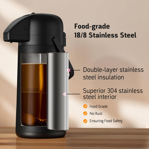 Geouja Airpot insulation detail highlights double-layer heat retention for hours.