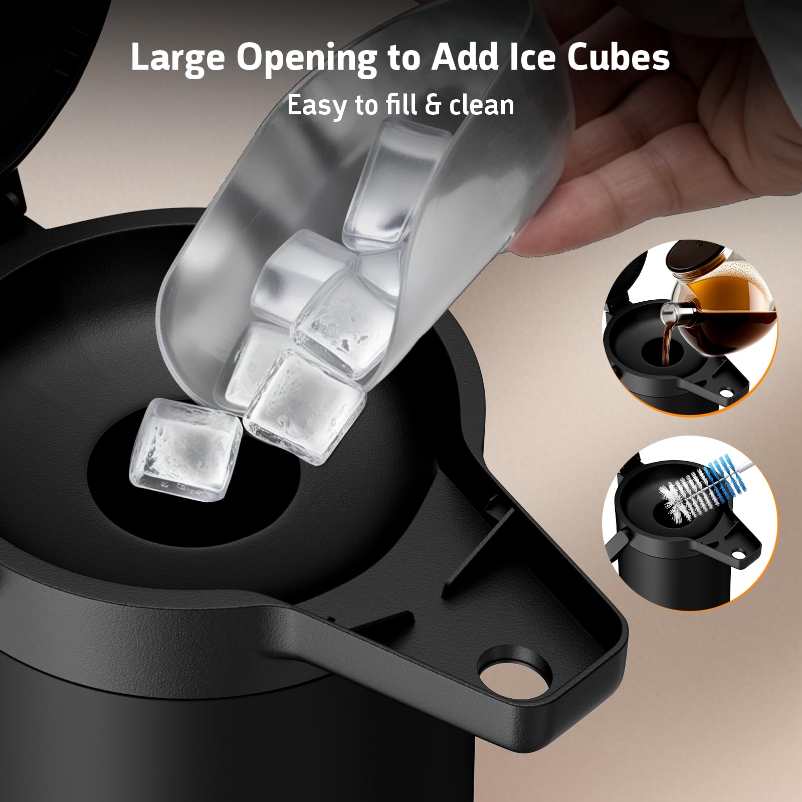 Geouja Airpot large opening with cleaning brush simplifies filling and washing.