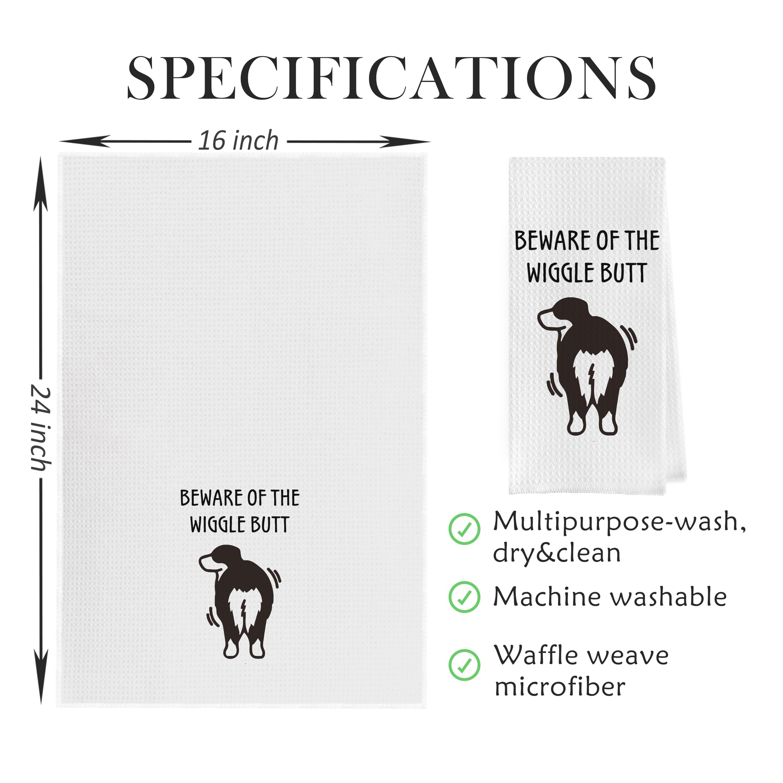 Geqtt Australian Shepherd tea towel highlights compact 16x24 size for versatile kitchen use.