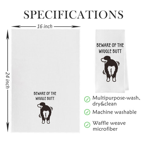 Geqtt Australian Shepherd tea towel highlights compact 16x24 size for versatile kitchen use.
