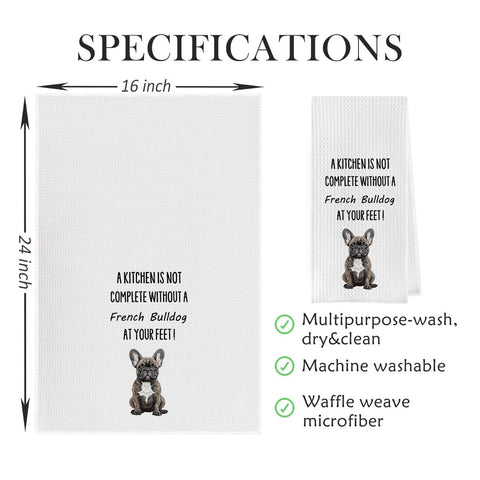 Geqtt French Bulldog dish towel in a dish-drying stack for easy air-drying