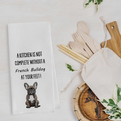 Geqtt French Bulldog dish towel on kitchen rack highlighting quick-dry convenience