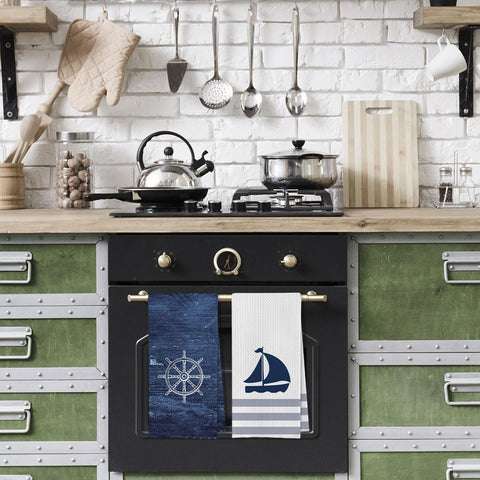 Geqtt Nautical Hand Towel set of 4 in navy enhances coastal bathroom decor