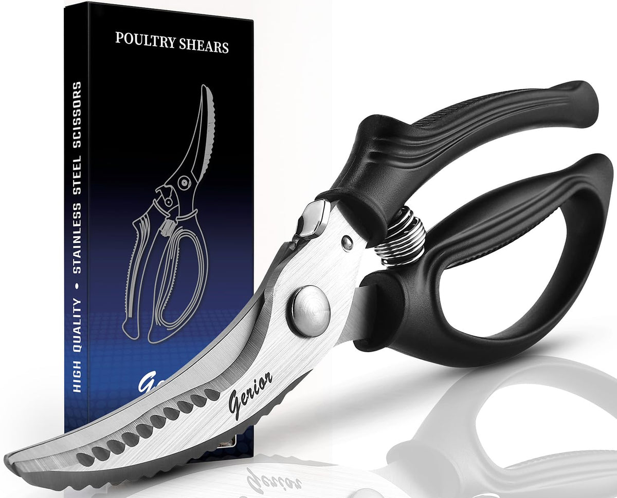 Gerior heavy-duty poultry shears close-up blades for precise meat snipping