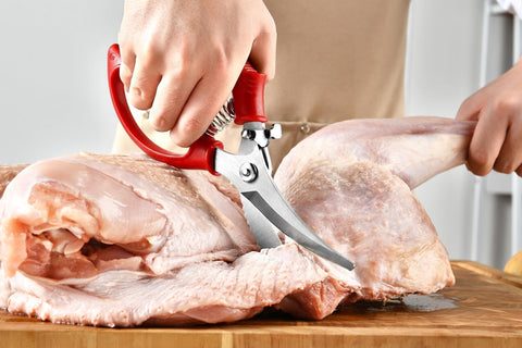 Gerior poultry shears used to butterfly a whole chicken