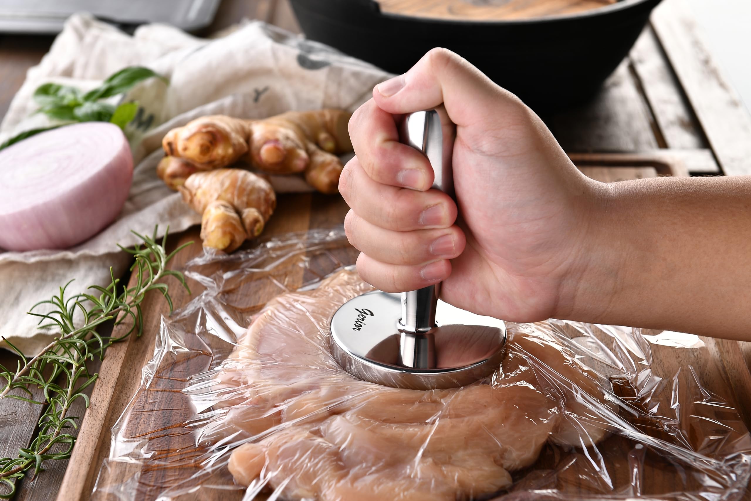Gerior tenderizer provides evenly flattened cutlets for consistent cooking