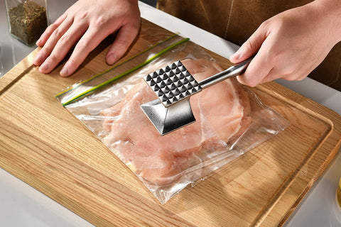 Gerior solid stainless steel meat mallet flat side for even pounding of meat.