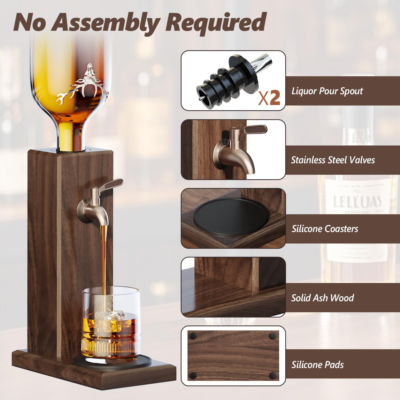 Gernshe leakproof liquor dispenser with calibrated adapters reduces spills and waste.