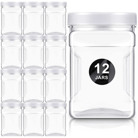 Gerrii 12-pcs clear storage jars with lids showing wide-mouth design for easy filling and dispensing