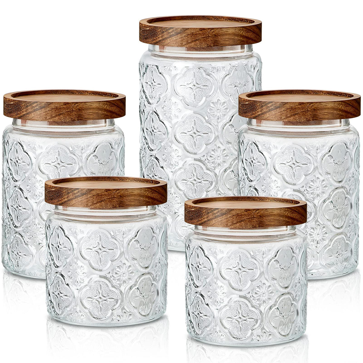 Gerrii Begonia pattern 17 oz jar front view keeps pantry staples fresh and accessible