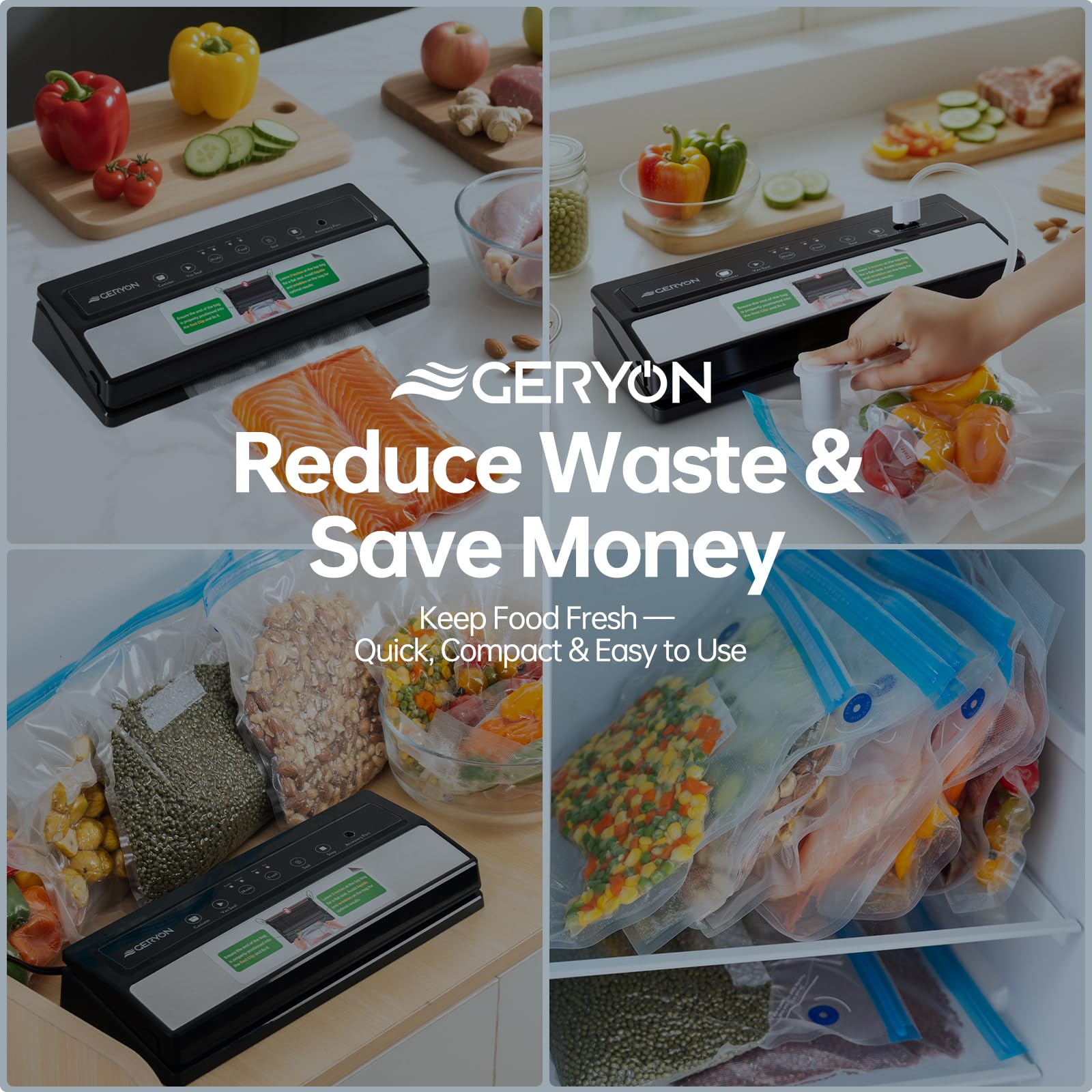 GERYON BPA-free reusable bags preserve freshness with less waste.