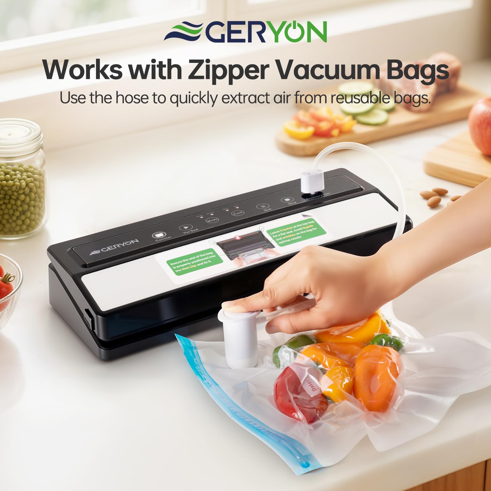 GERYON vacuum roll and bags kit ready for immediate sealing.
