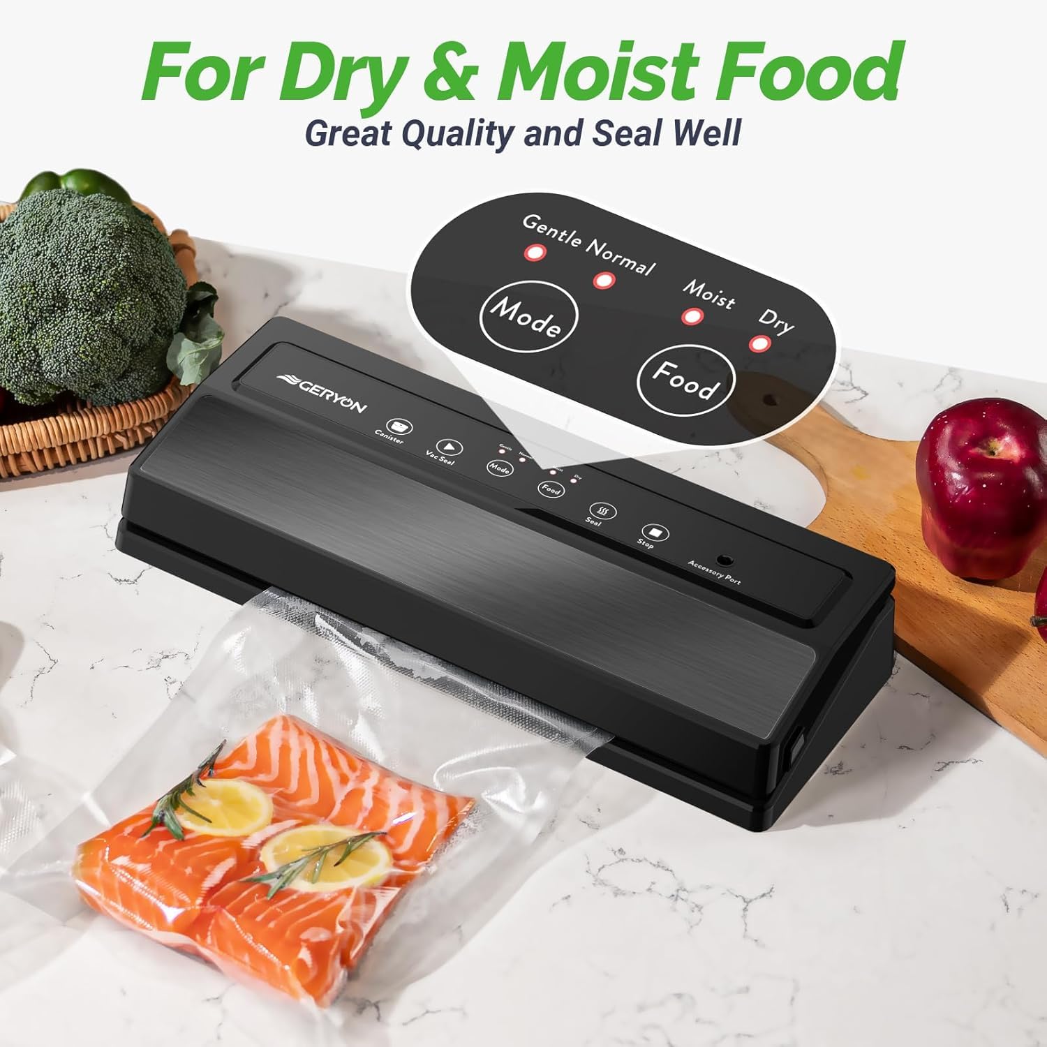 Geryon vacuum sealer with digital controls for quick, reliable sealing.