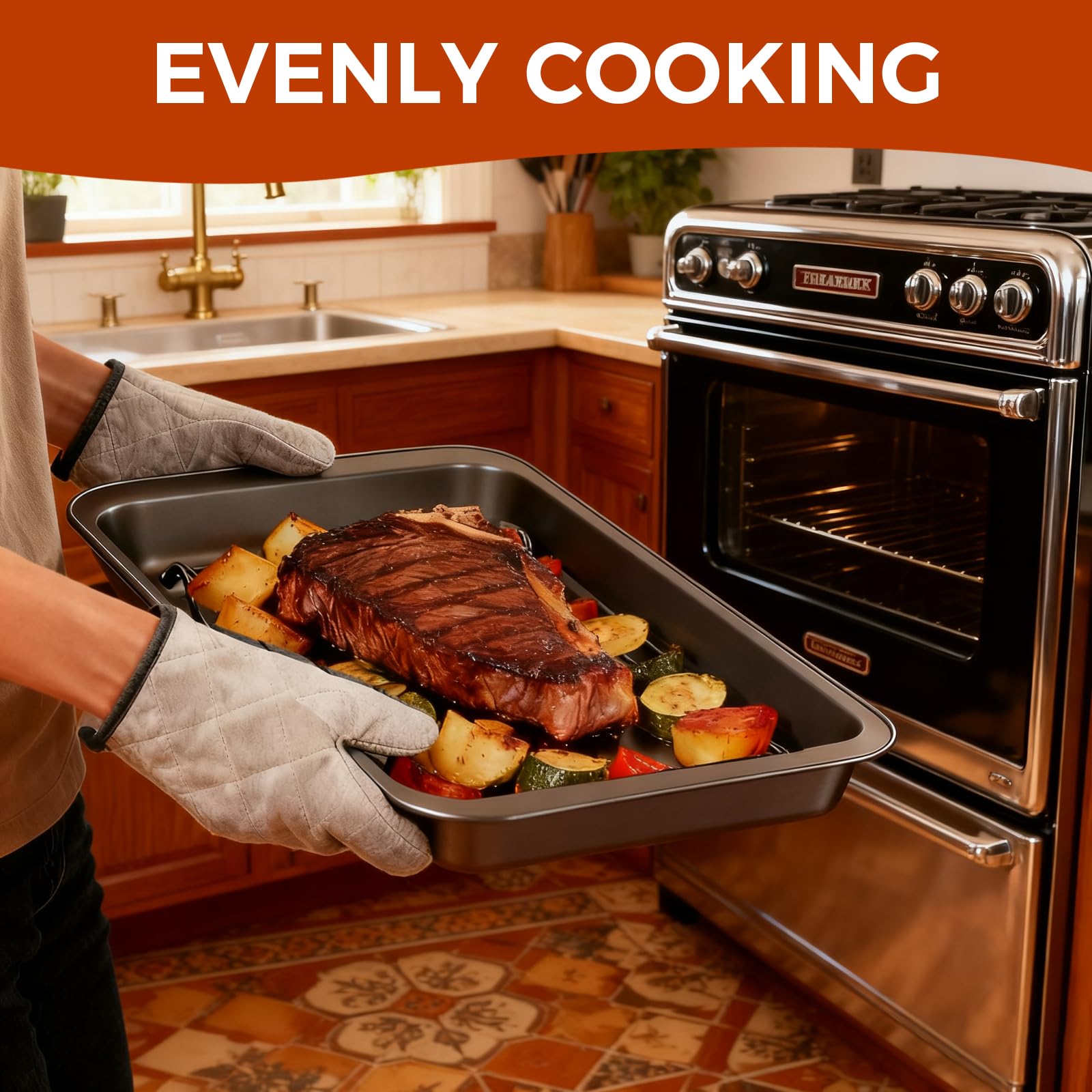 GESTONE roasting pan is dishwasher safe for easy cleanup after roasting.