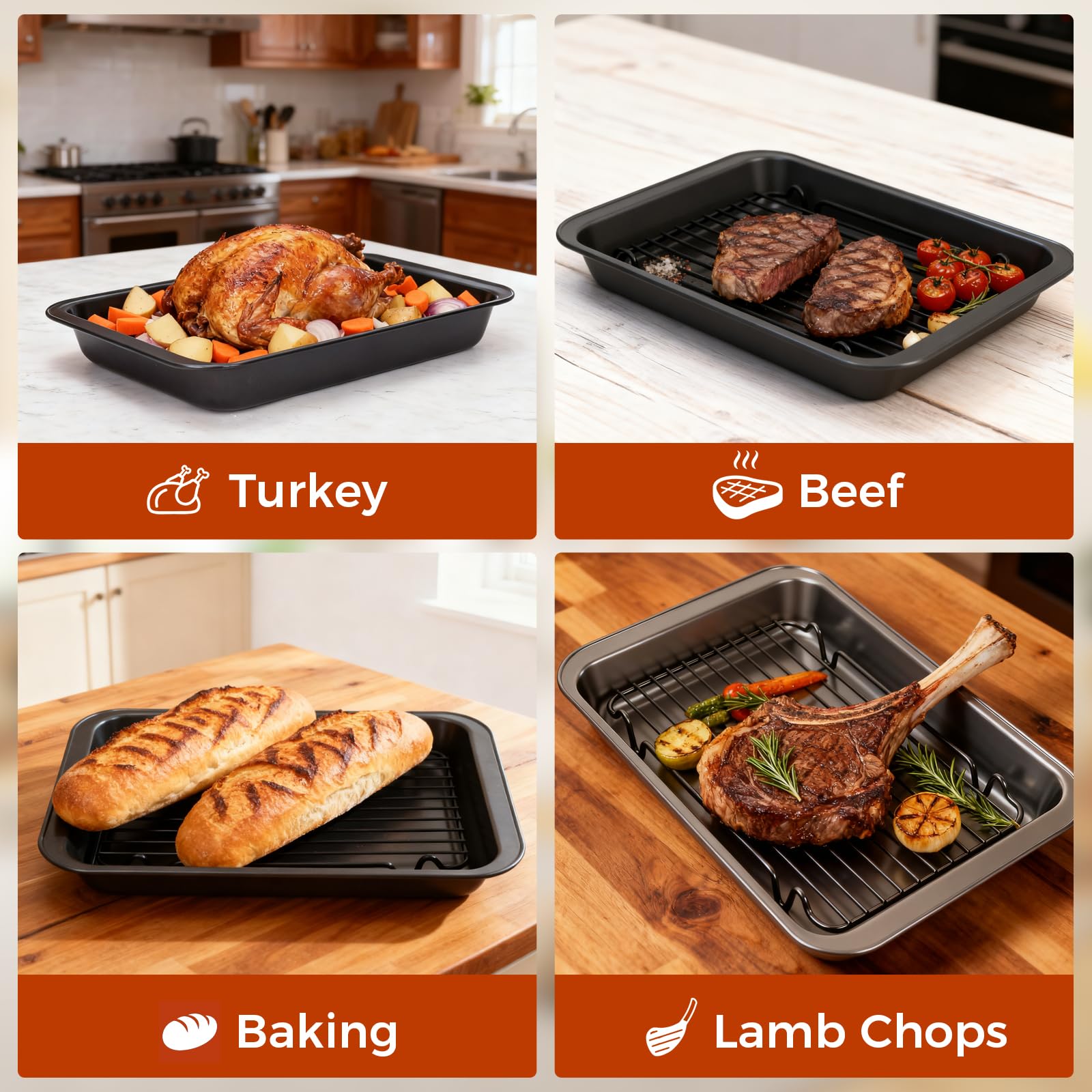 GESTONE carbon steel construction resists warping for durable kitchen use.