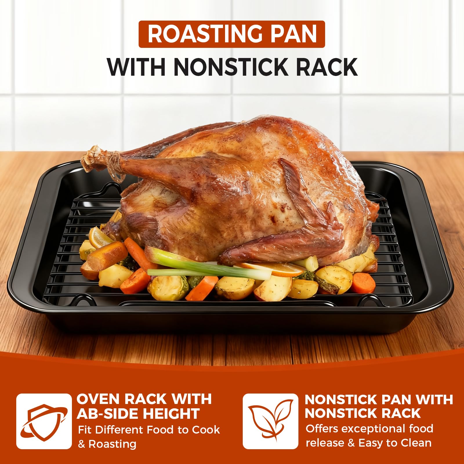 GESTONE versatile broiling pan used for steaks and vegetables in the oven.