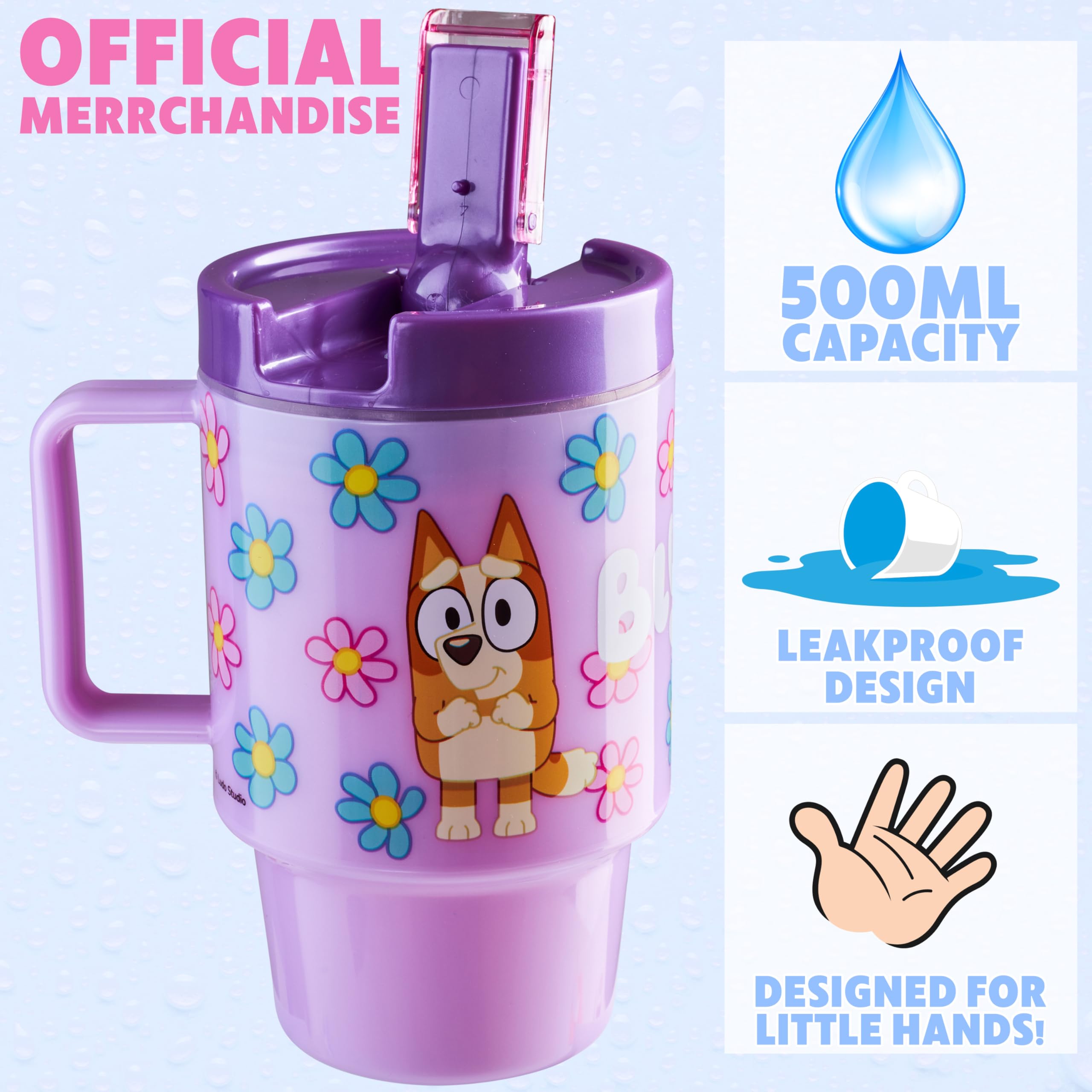 Get Trend Bluey bottle with flip lid prevents spills during school