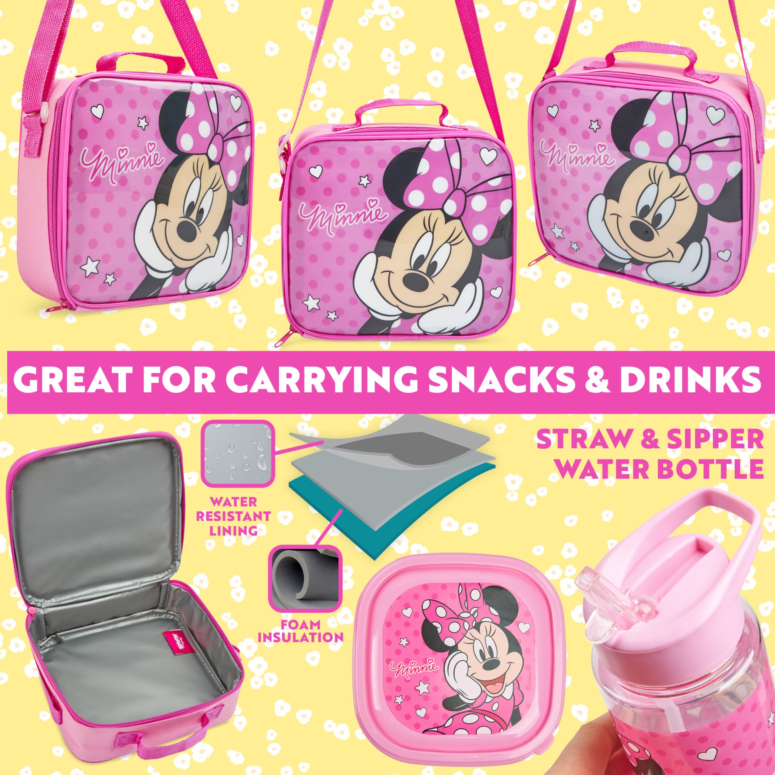 Get Trend Minnie Mouse snack box 24oz keeps snacks organized and fresh.
