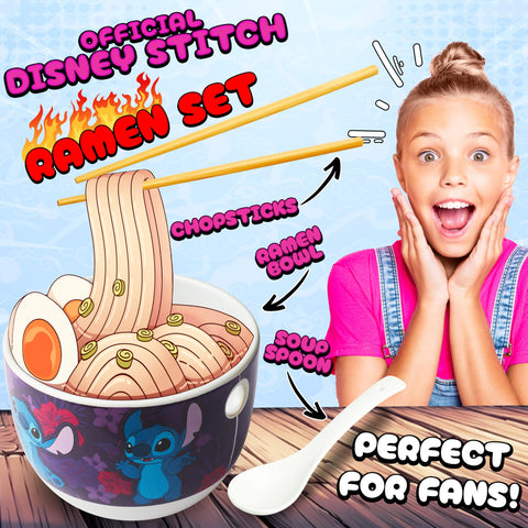 Disney Stitch spoon paired with the bowl for easy scooping.