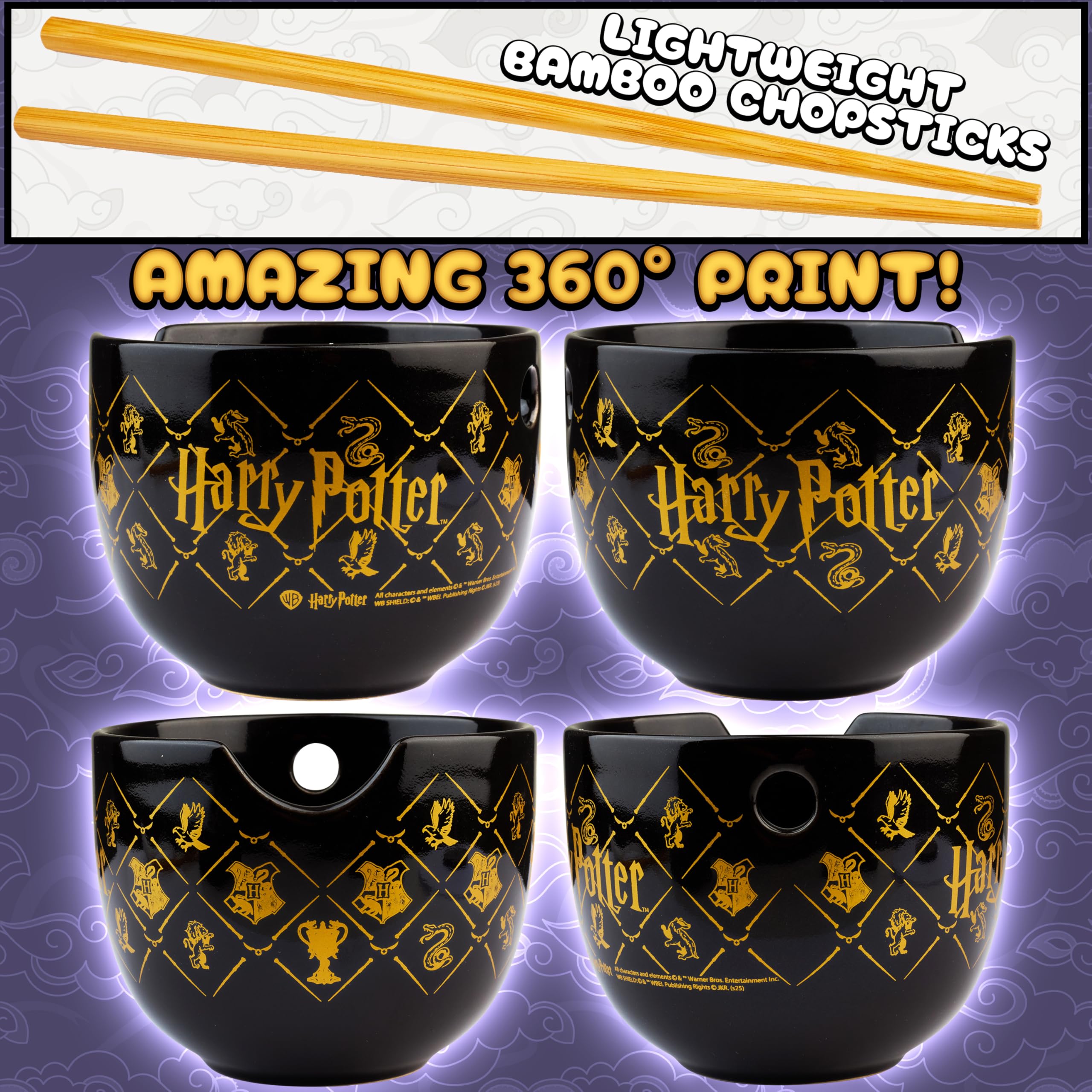 Get Trend Harry Potter ramen bowl 3pc set: bamboo chopsticks for an authentic experience.