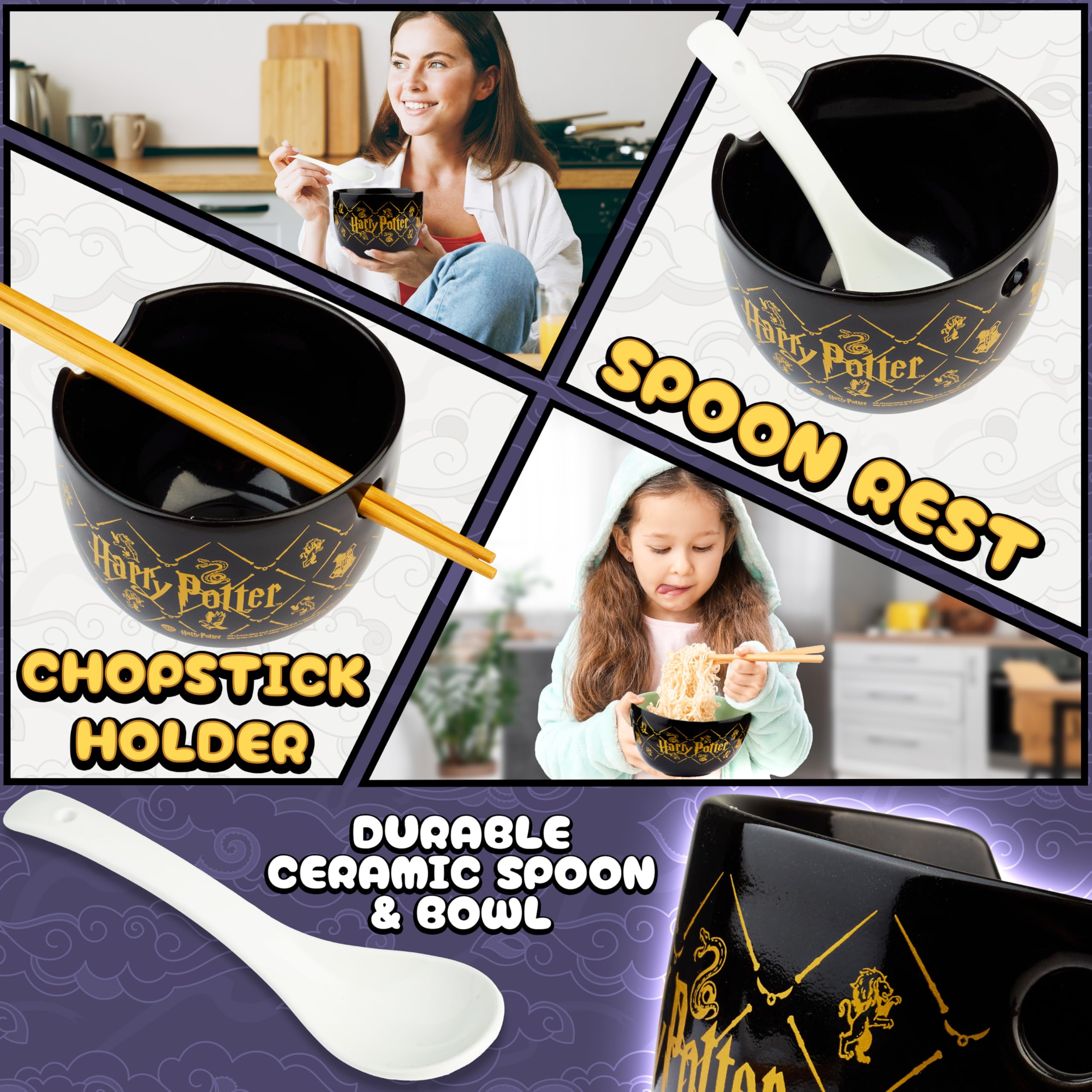 Get Trend Harry Potter ceramic ramen bowl 3pc set: dining setup for family meals.