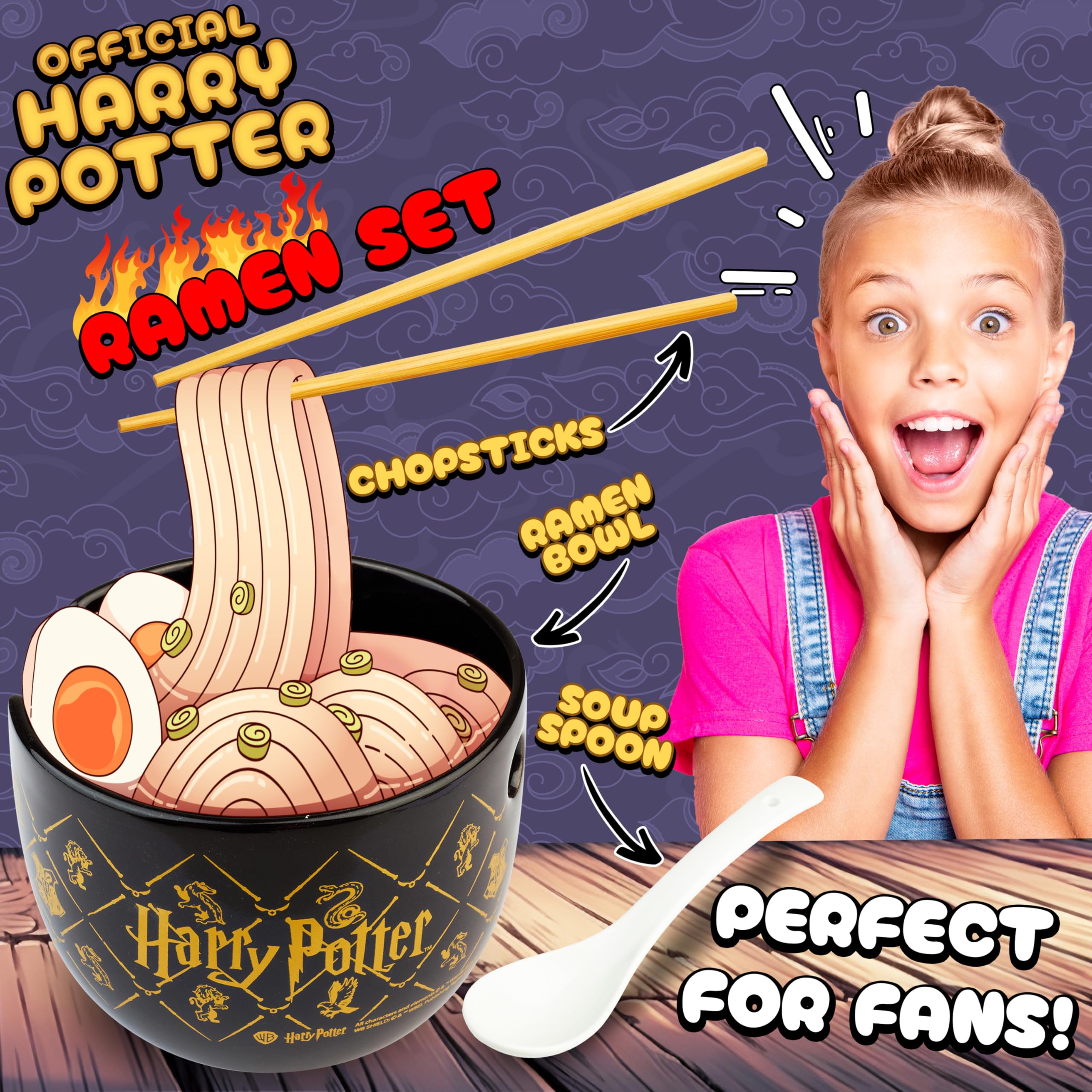 Get Trend Harry Potter ramen bowl 3pc set: spoon included for easy serving.