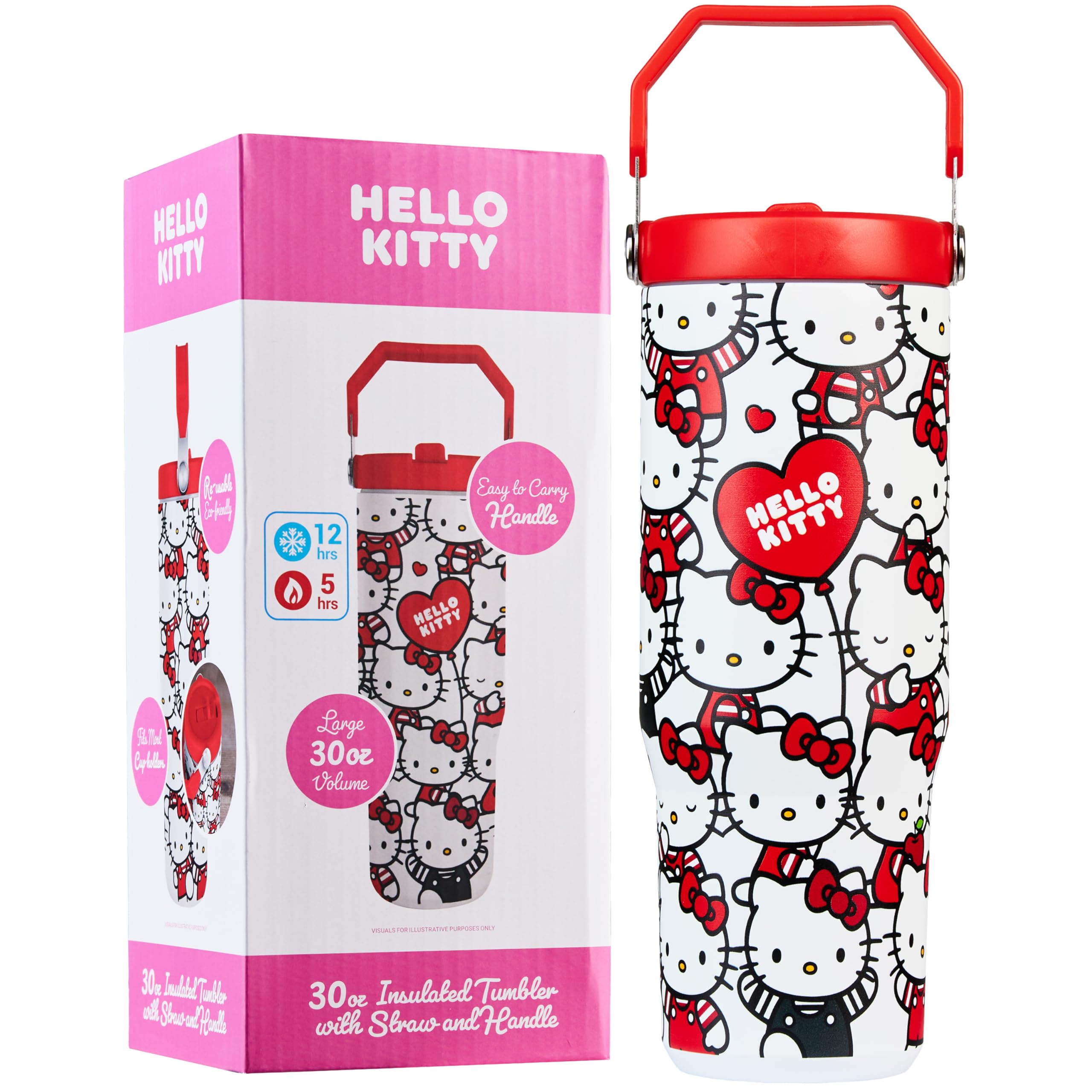 Get Trend Hello Kitty tumbler 30oz front view with straw for easy sipping on the go.