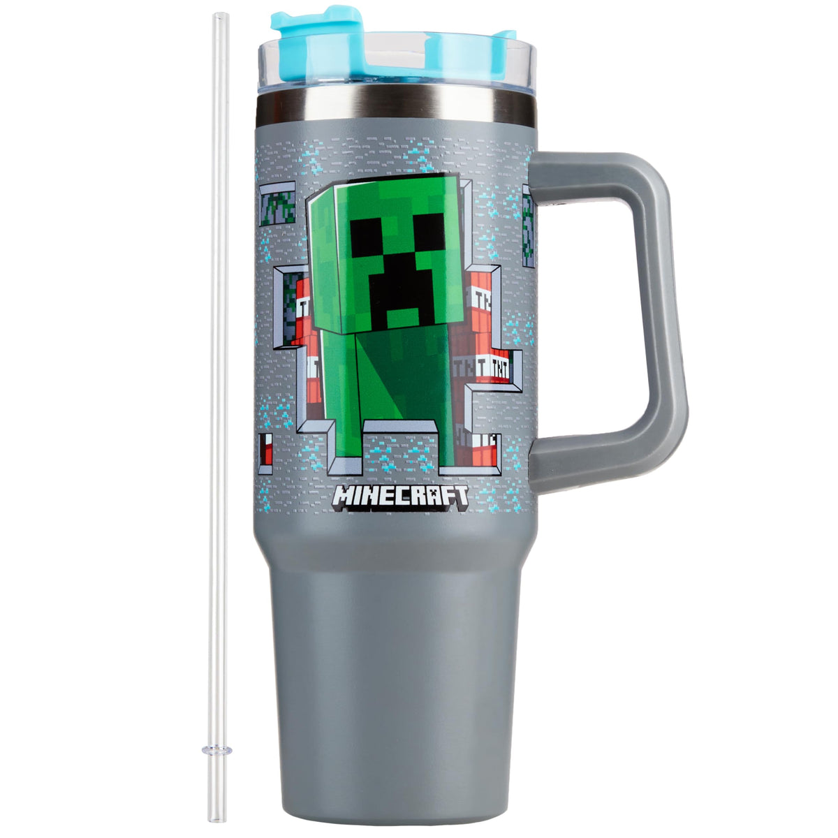 Get Trend Minecraft kids tumbler 28oz with straw, keeps drinks ready for school.