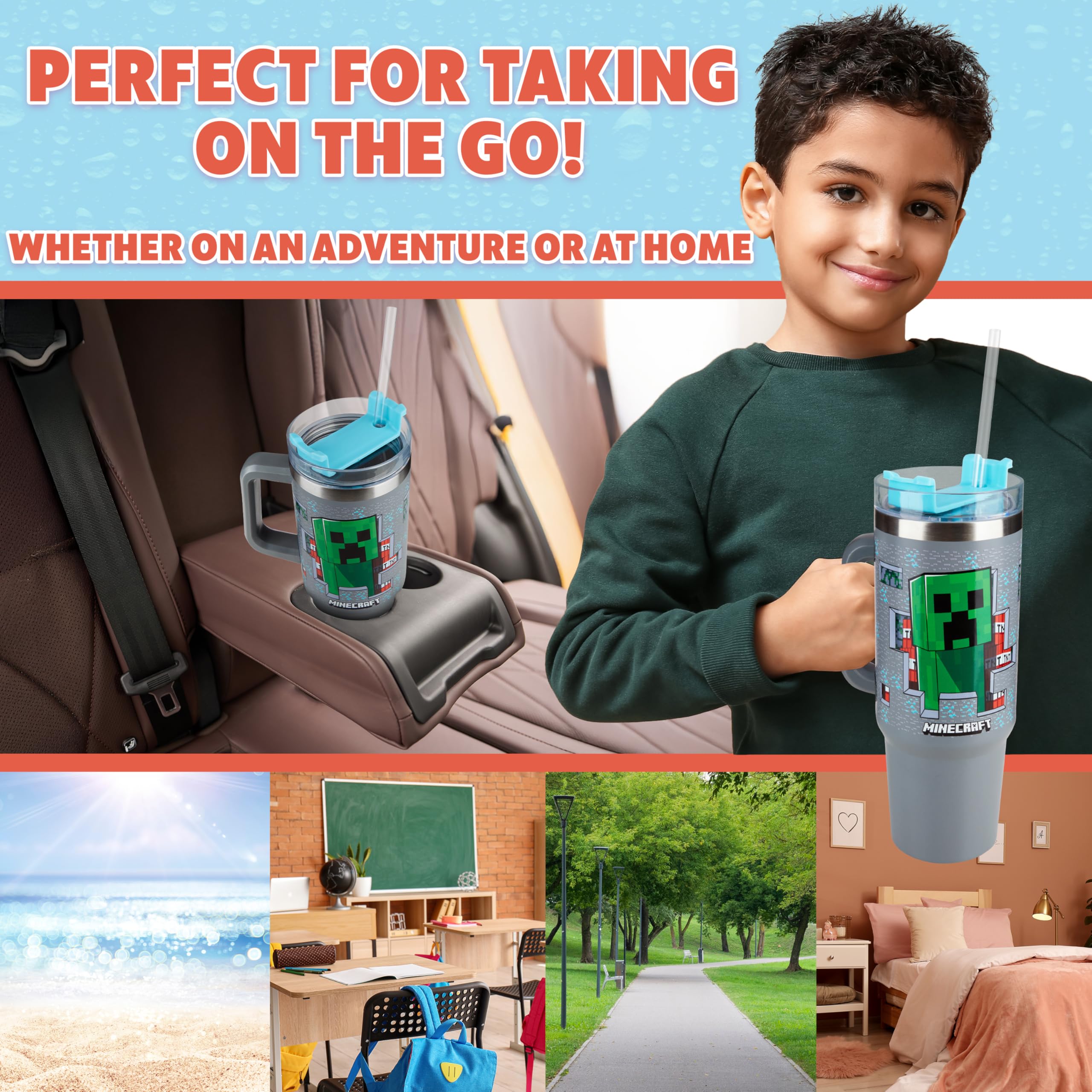 Get Trend Minecraft tumbler featuring an ergonomic handle for easy carrying.