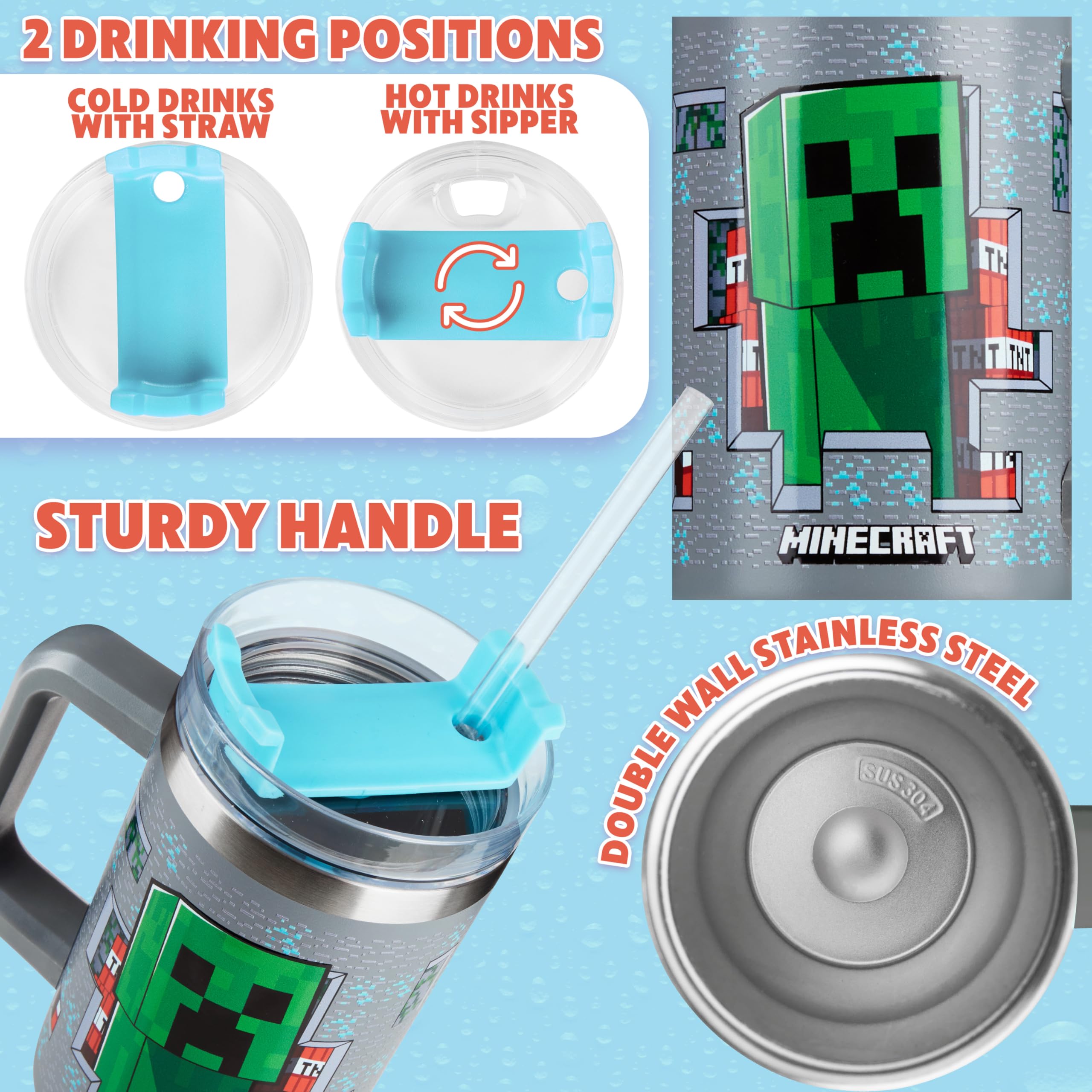Get Trend Minecraft tumbler with double-wall insulation keeps drinks hot or cold.