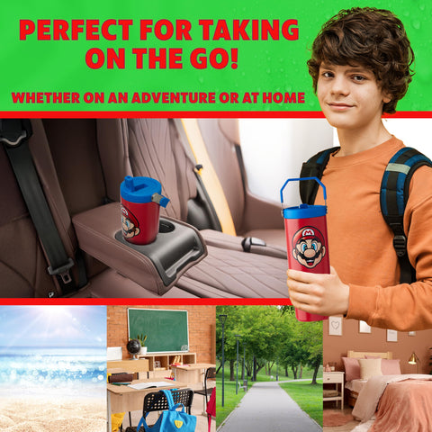 Get Trend Super Mario tumbler red back view, durable stainless steel