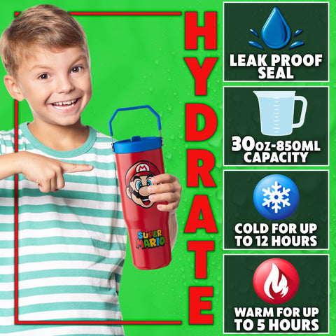 Get Trend Super Mario tumbler red lid and straw, leak-resistant design