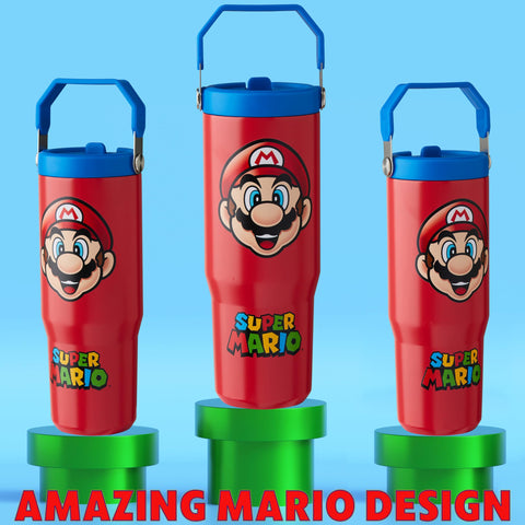 Get Trend Super Mario tumbler in sports gear, red, easy sipping