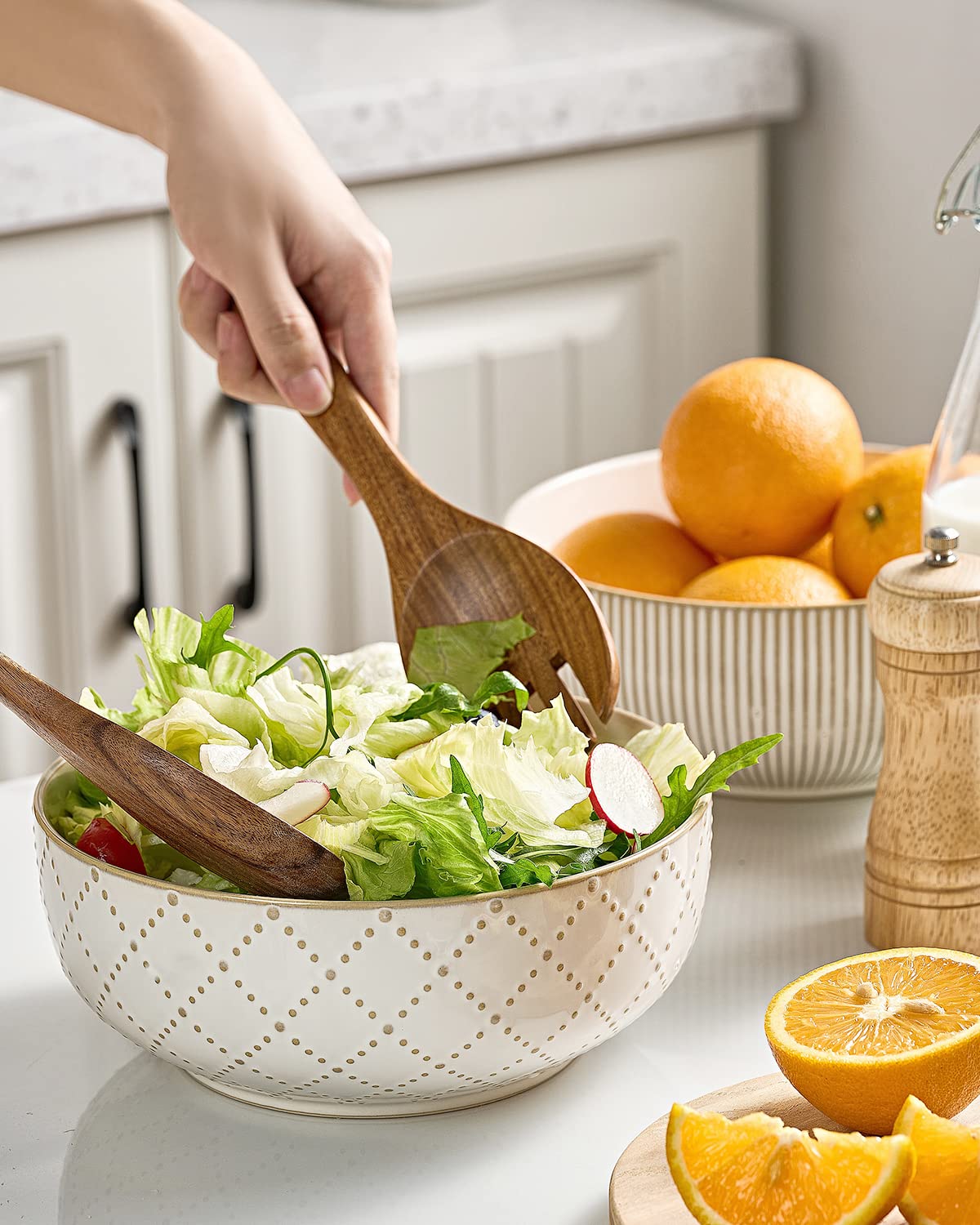 getstar ceramic bowls on a farmhouse table showcase versatile serving for salads or pasta.