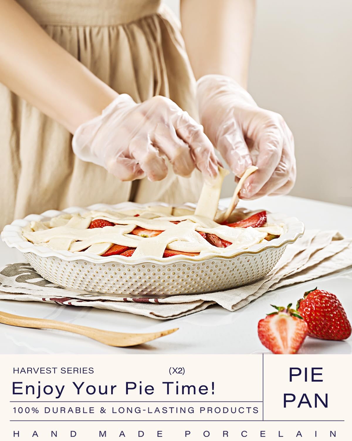 Getstar ceramic pie pan non-stick surface for easy crust release.