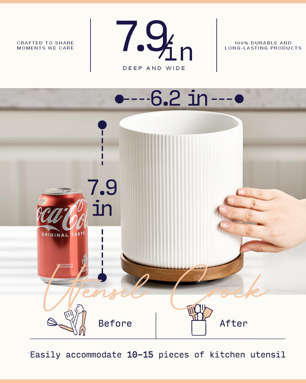 Getstar ceramic utensil crock with stable base for a stylish kitchen