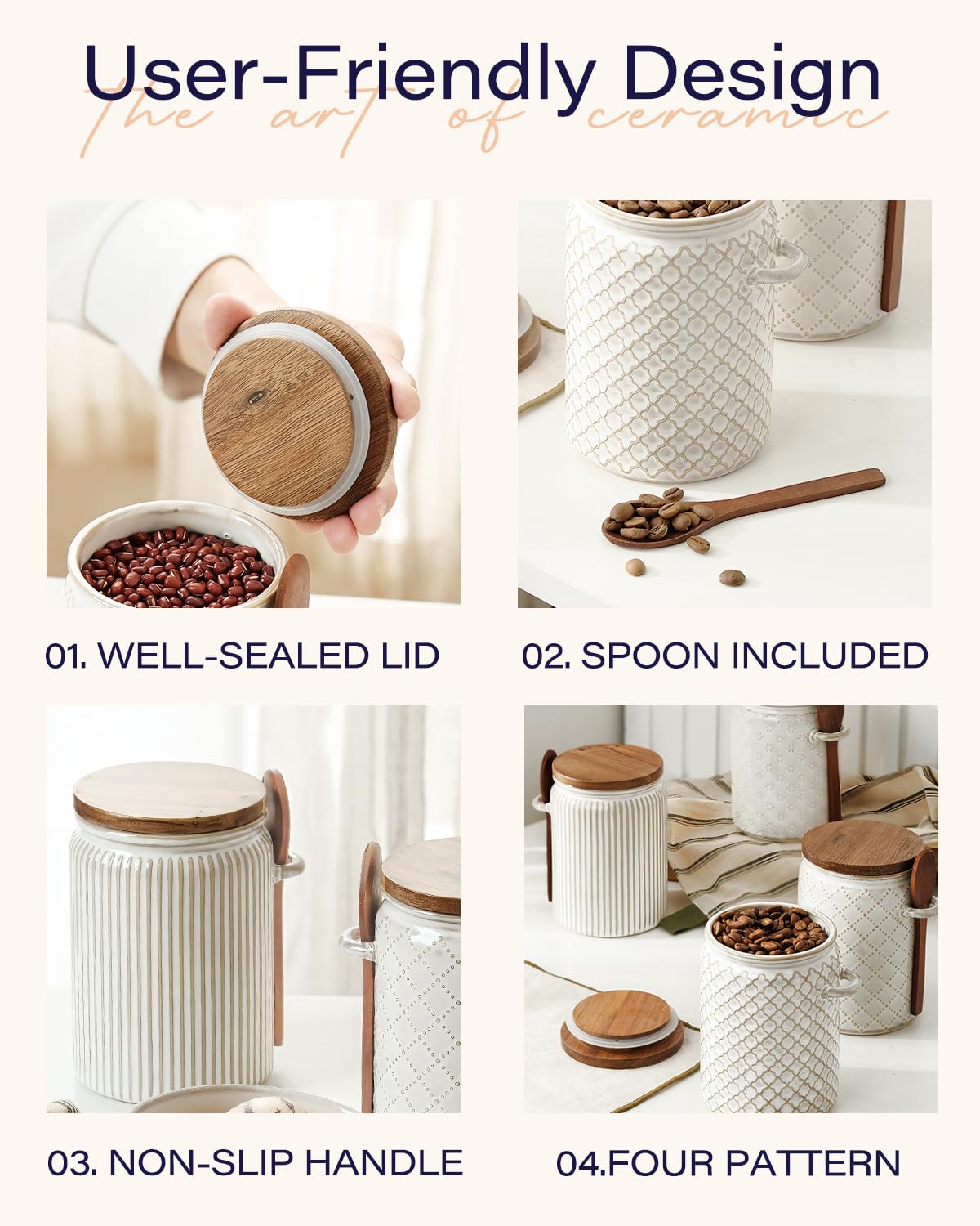 Getstar dishwasher-safe ceramic jars simplify cleanup (lids not included).