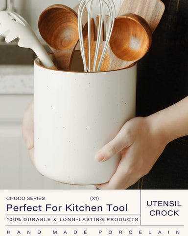 Getstar large ceramic utensil crock provides spacious storage for 10 to 15 tools.