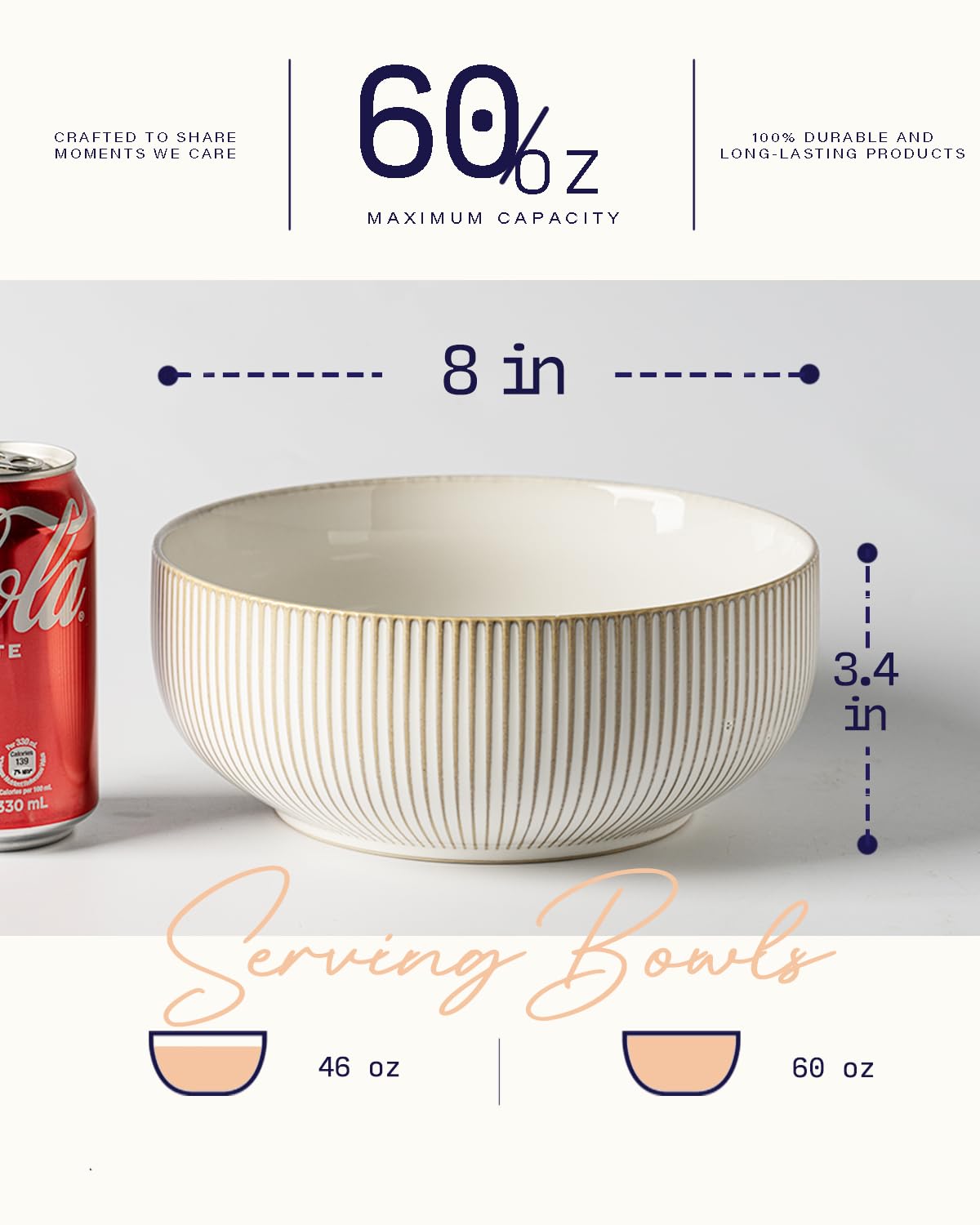 getstar large serving bowls 8 inch wide shown side by side for generous portions.