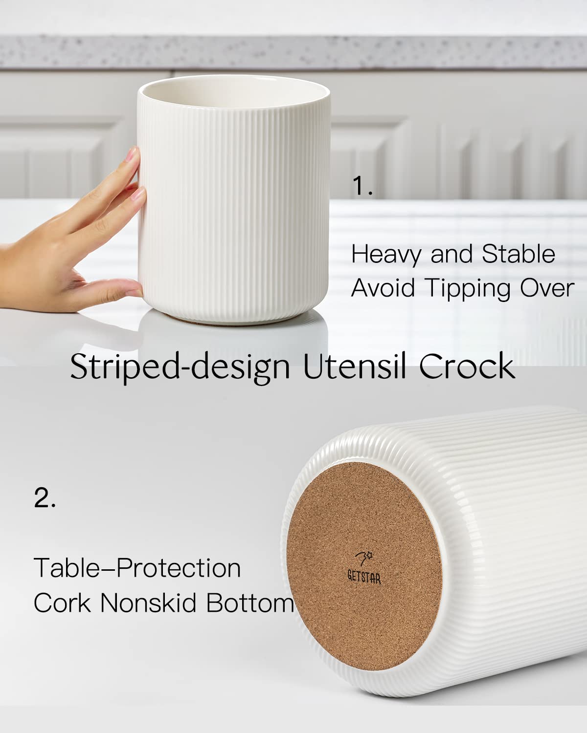 Getstar large utensil holder cork bottom protects surfaces and prevents slipping