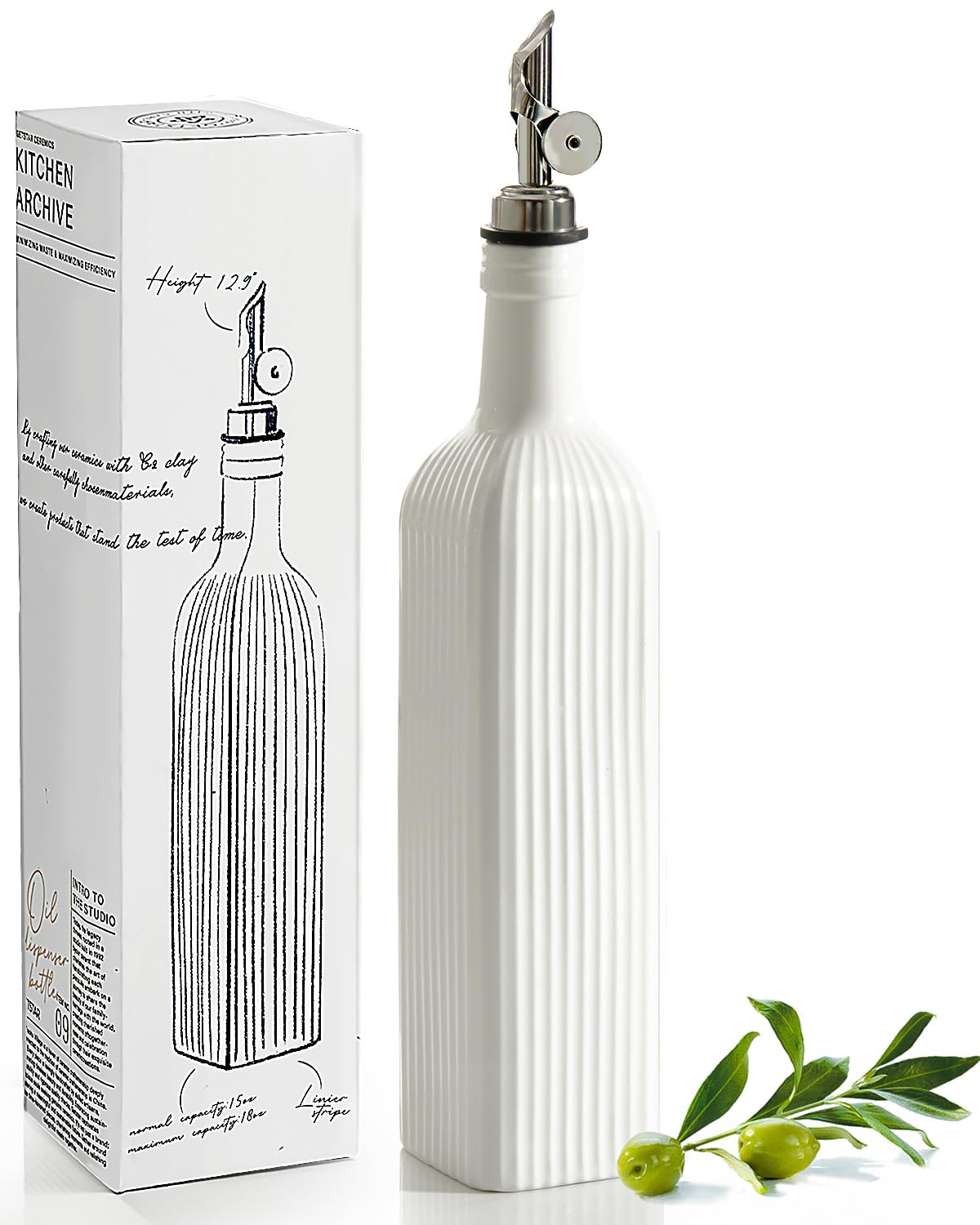 getstar olive oil dispenser, ceramic white, for clean, mess-free pouring