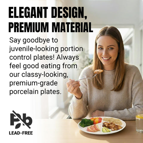 Breakfast setup using GetTheFad plate emphasizing proteins, grains, and fruit