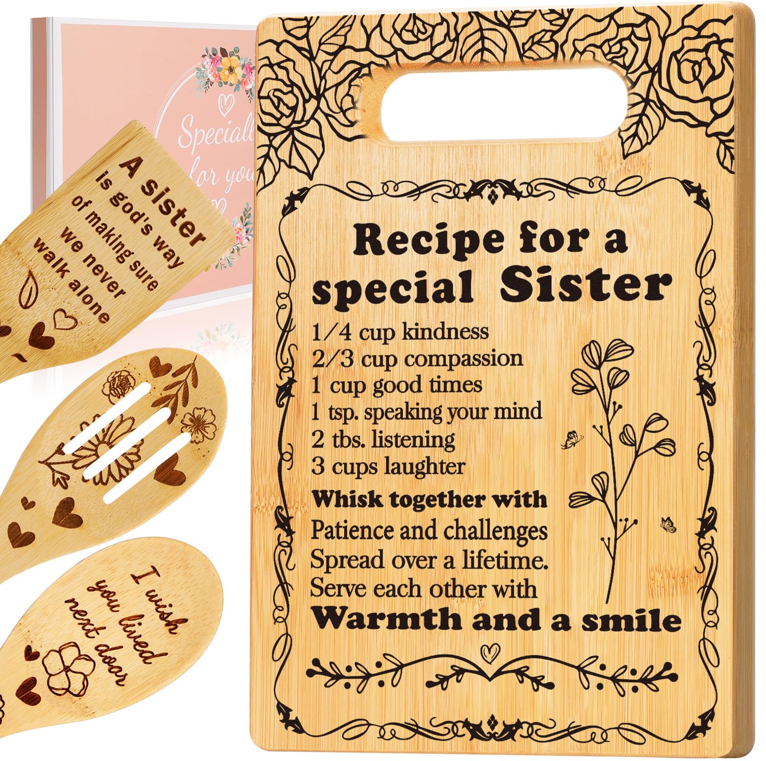 GevGuxLuo sister cutting board with handle for easy prep and transport.
