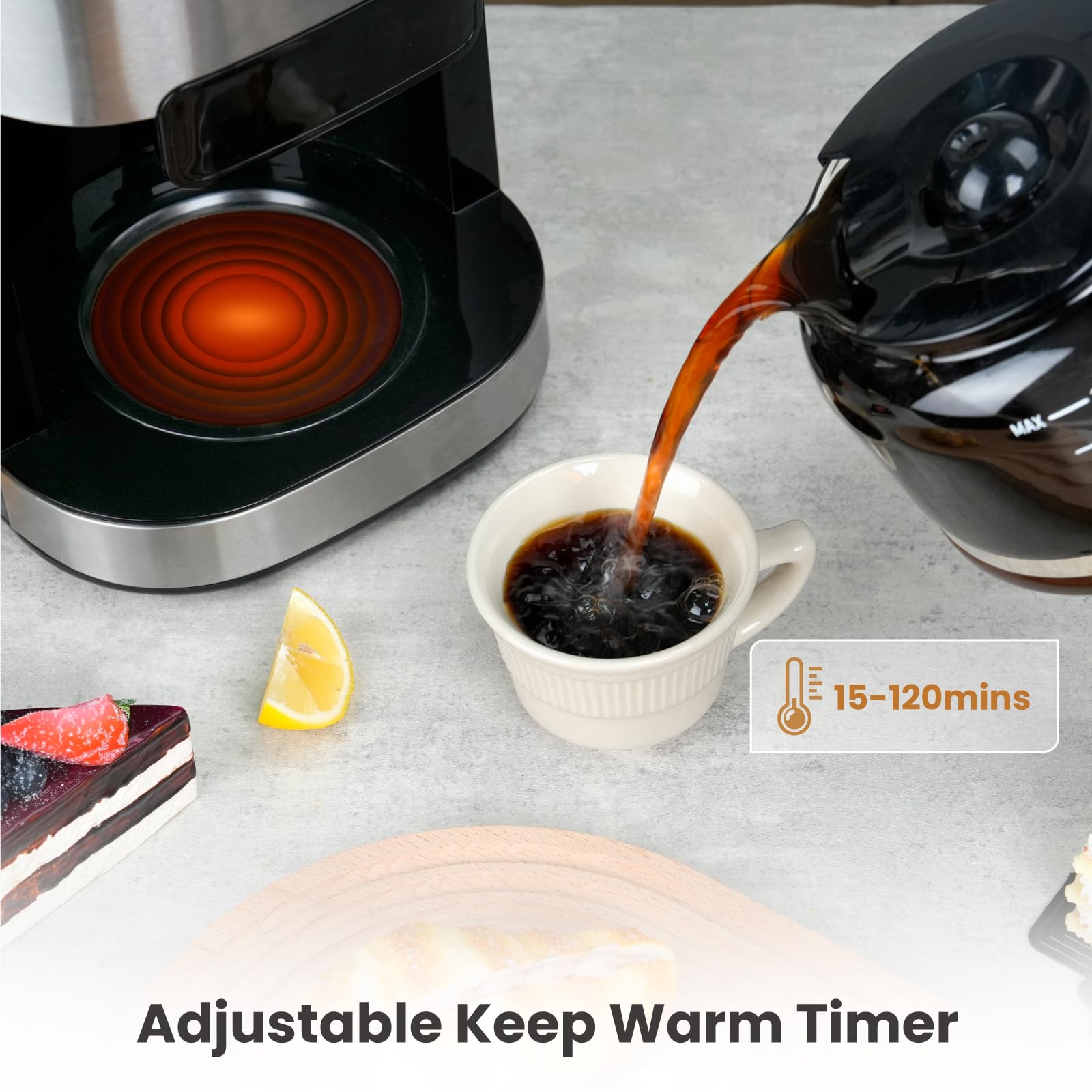 Gevi 2-10 cup settings tailor brew size and strength.